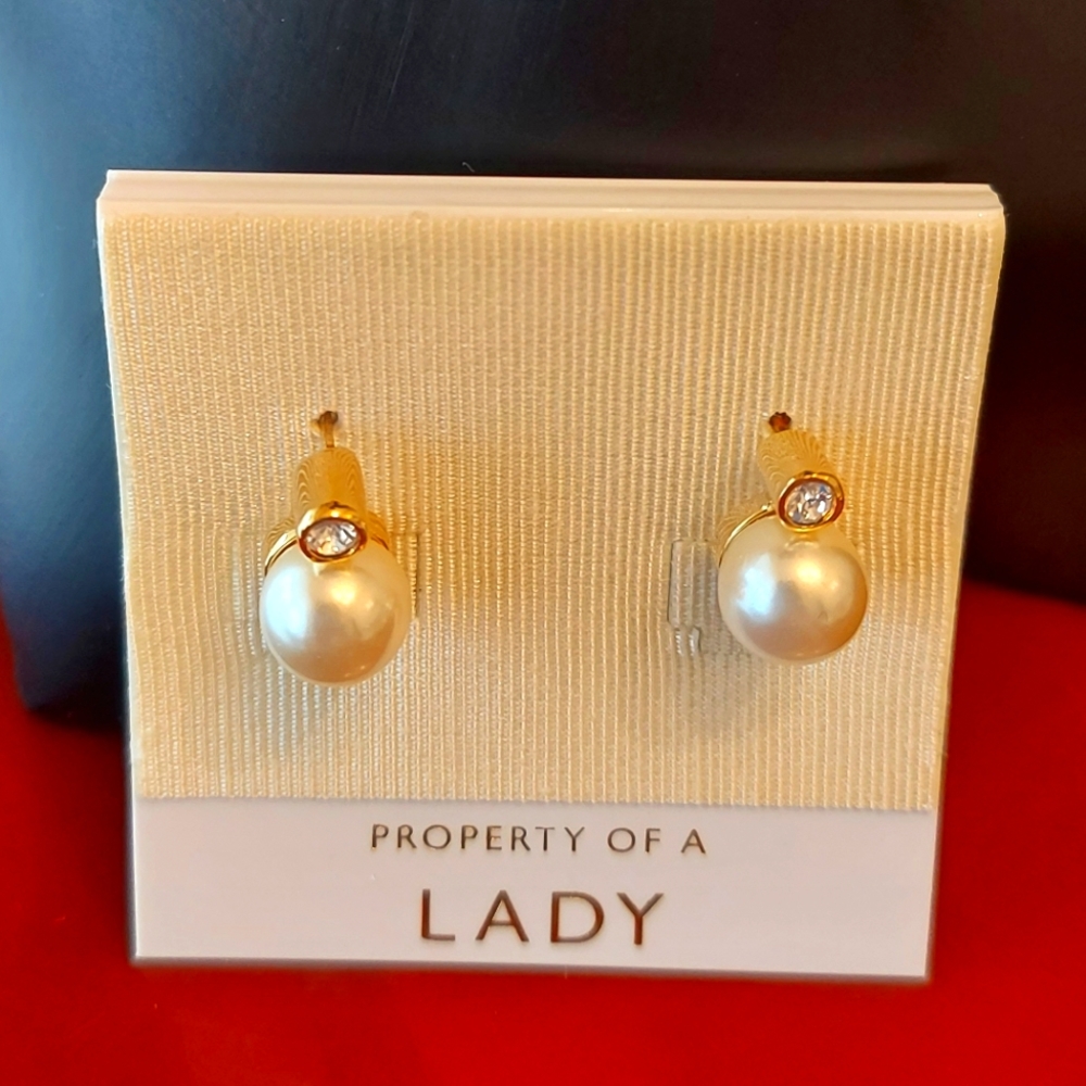 Property of a Lady faux pearl earrings NWOT